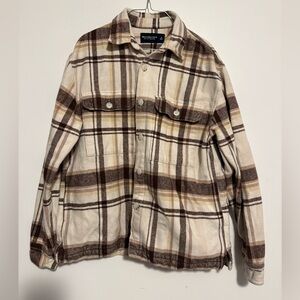 Abercrombie & Fitch Women’s Plaid Shirt Jacket - Brown and Cream